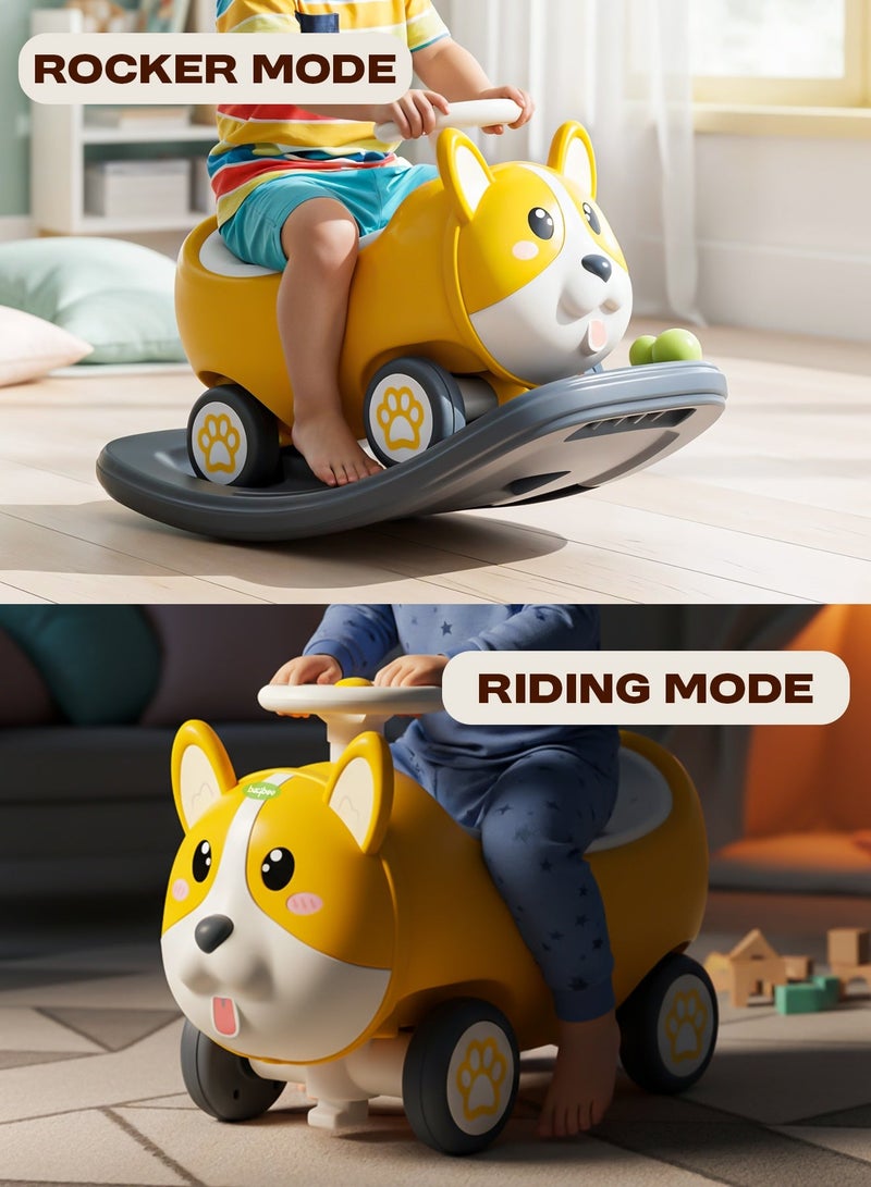 BAYBEE 3 IN 1 Baby Push Ride-On Car with Rocker & Balance Board Mode | Music and Lights Rocking Horse Rider Kids Push Car for Baby | Kids 1-4 Years Age Boys Girls  Upto 50 kgs Weight Yellow - Image 3